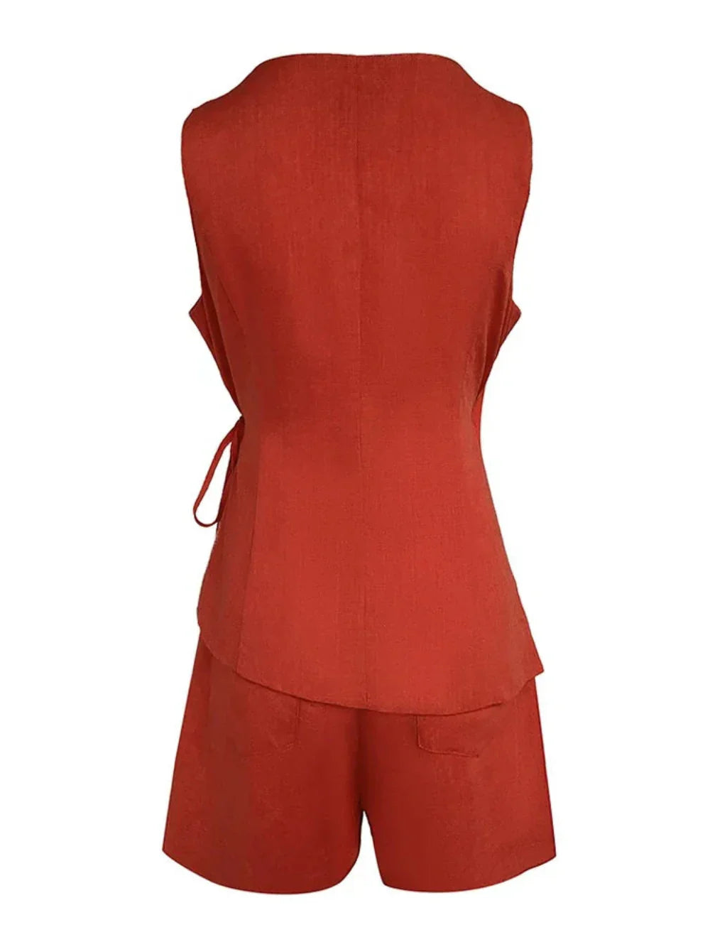 Conjunto de blusa com decote em V e shorts de linho Lila