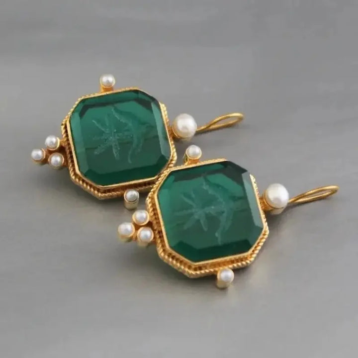 Vintage Pearl Geometric Pendant Drop Earrings