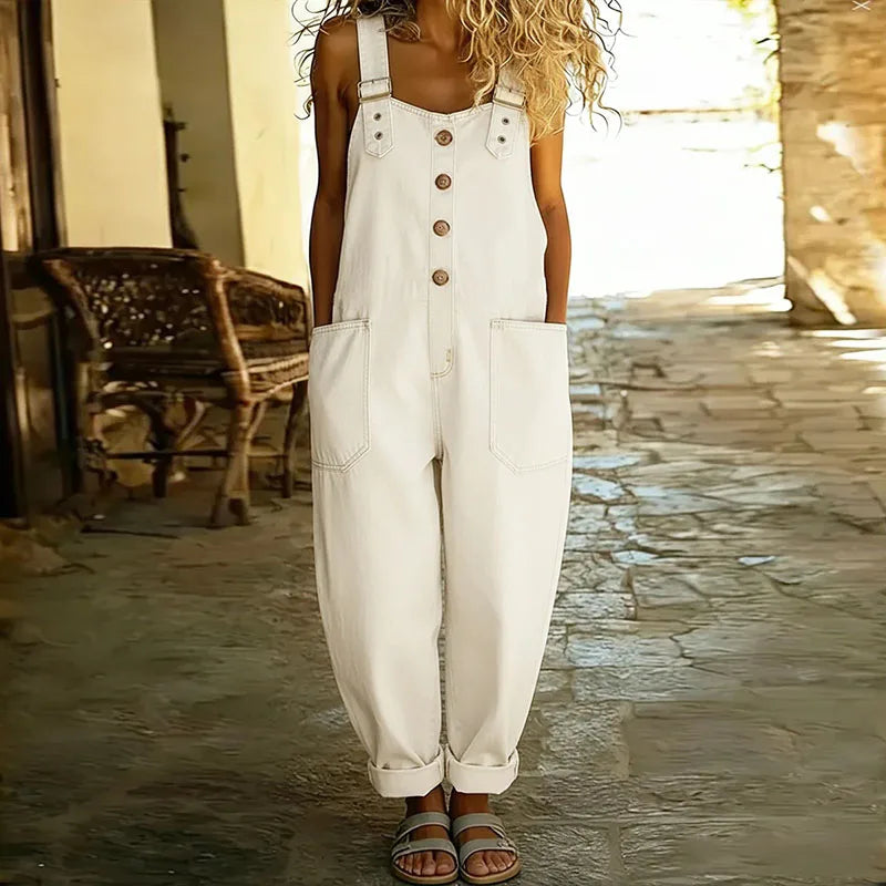 Mae | Salopette vintage effetto denim in morbido cotone con spalline regolabili