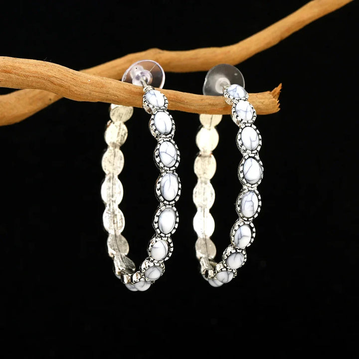 Vintage Oval Silver Hoop Earrings