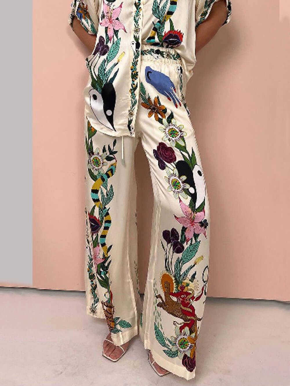 Conjunto Luca de Camisa e Calça Estampadas em Cetim