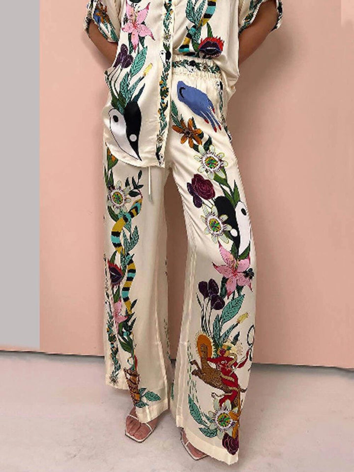 Conjunto Luca de Camisa e Calça Estampadas em Cetim