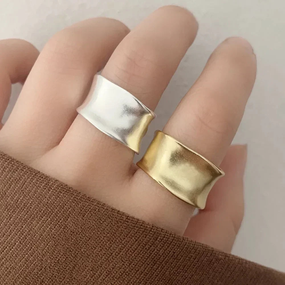 Vintage Gold and Silver Adjustable Wide Flat Ring