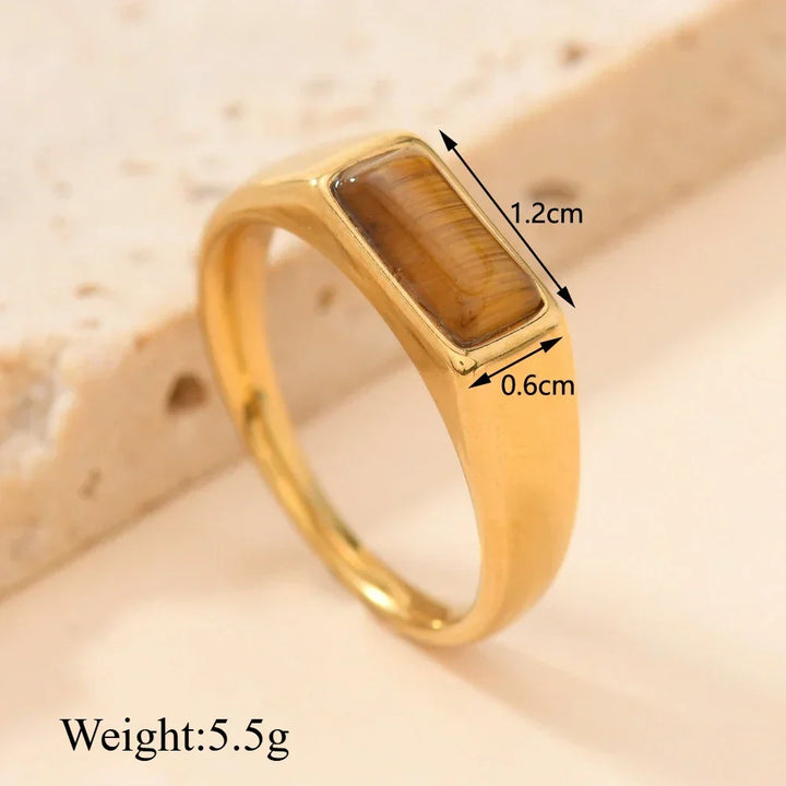 Sleek Rectangular Gemstone Gold Rings
