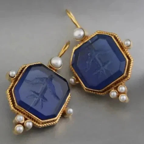 Vintage Pearl Geometric Pendant Drop Earrings