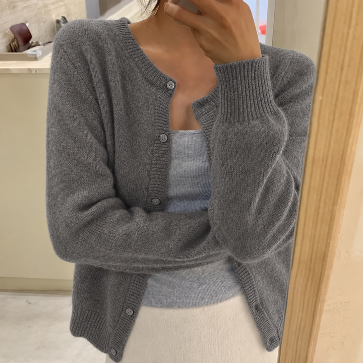 Soft Knit Cardigan with Button Front and Round Neckline