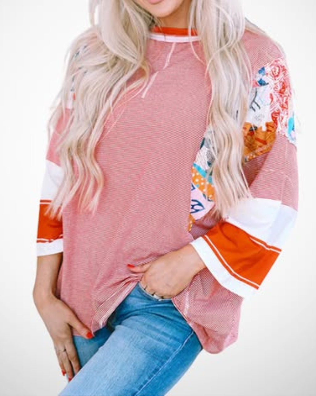 BAILEY – Blusa leve estilo patchwork com mangas morcego