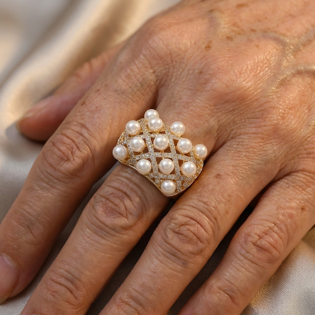Vintage Cluster Dome Pearl Ring