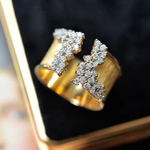 Vintage Gold Plated Cubic Zirconia Wide Ring