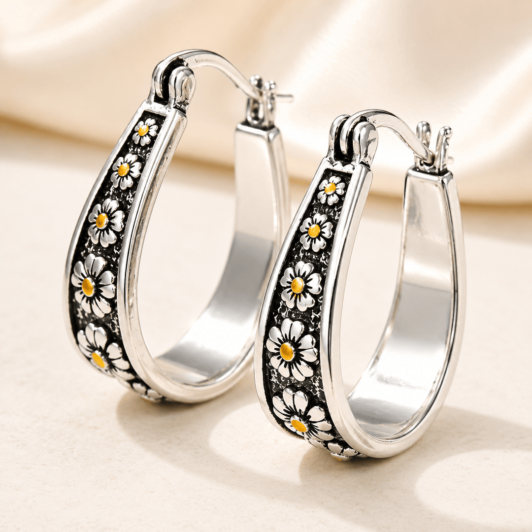 Vintage Hand-Cut Daisy Hoop Earrings