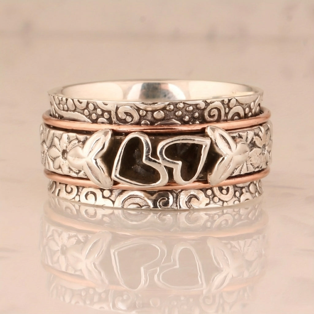 Vintage Style Butterfly Heart Silver Plated Spinner Ring