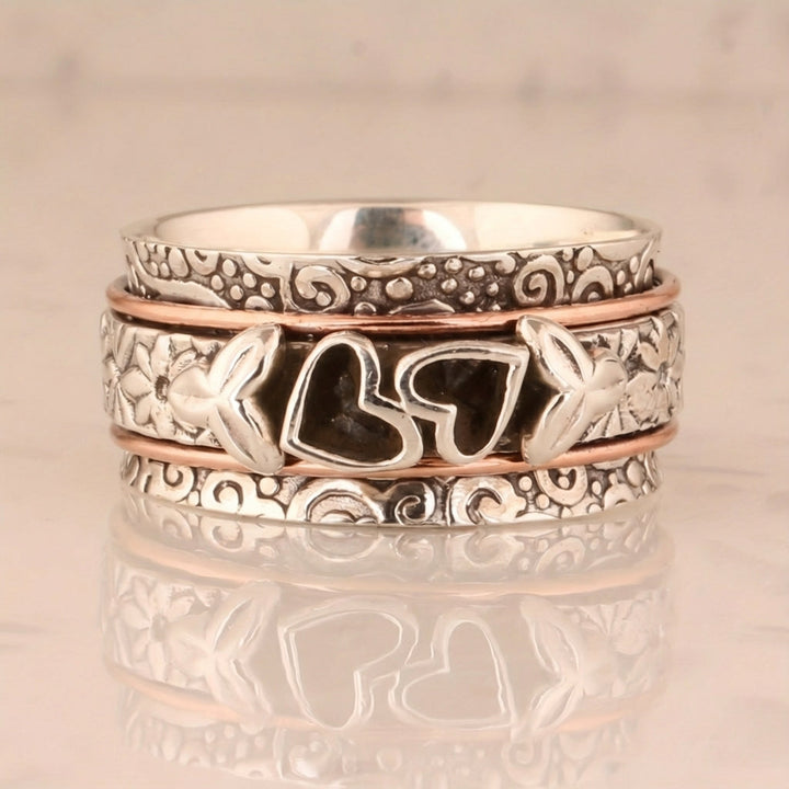 Vintage Style Butterfly Heart Silver Plated Spinner Ring