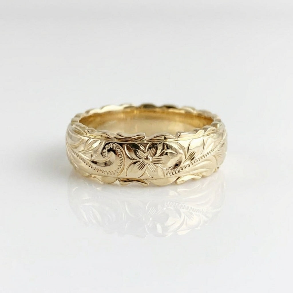 Vintage Style Floral Engraved Gold Plated Band Ring