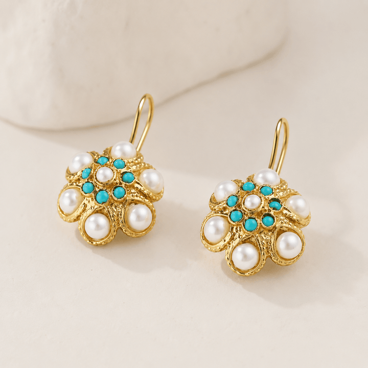 Vintage Turquoise & Pearl Medallion Earrings