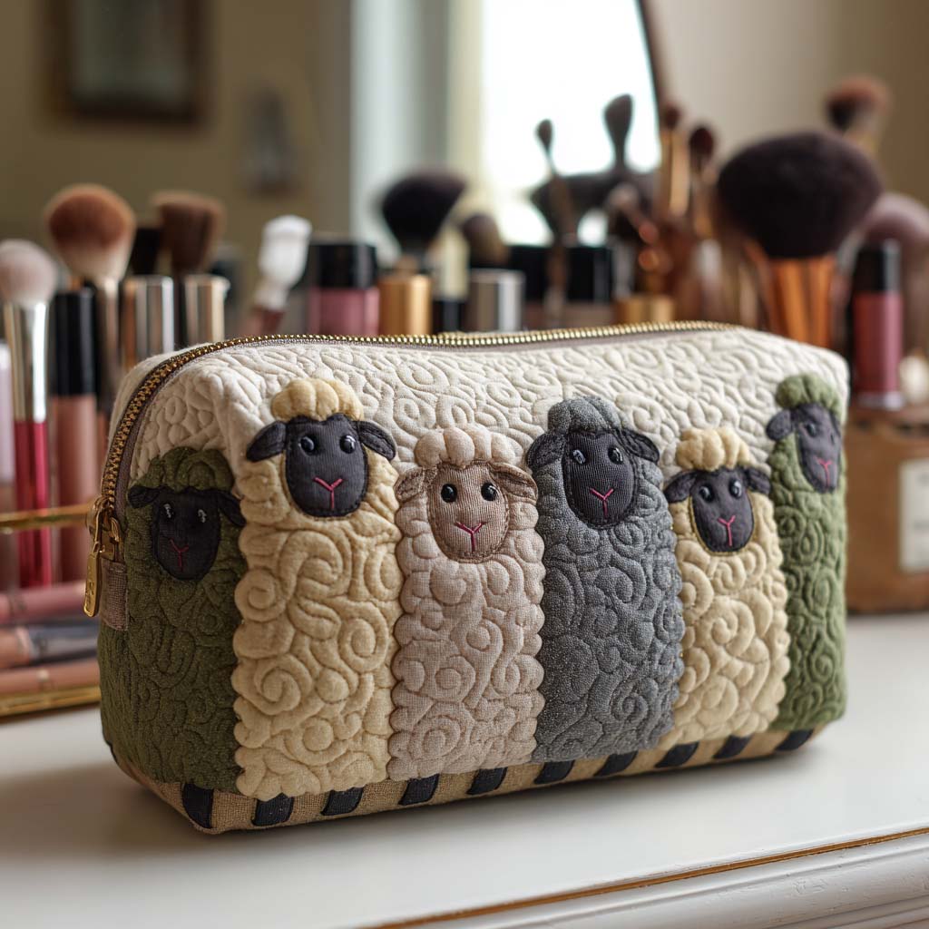 Kaia | Bolsa de cosméticos matelassada com ovelhas no prado