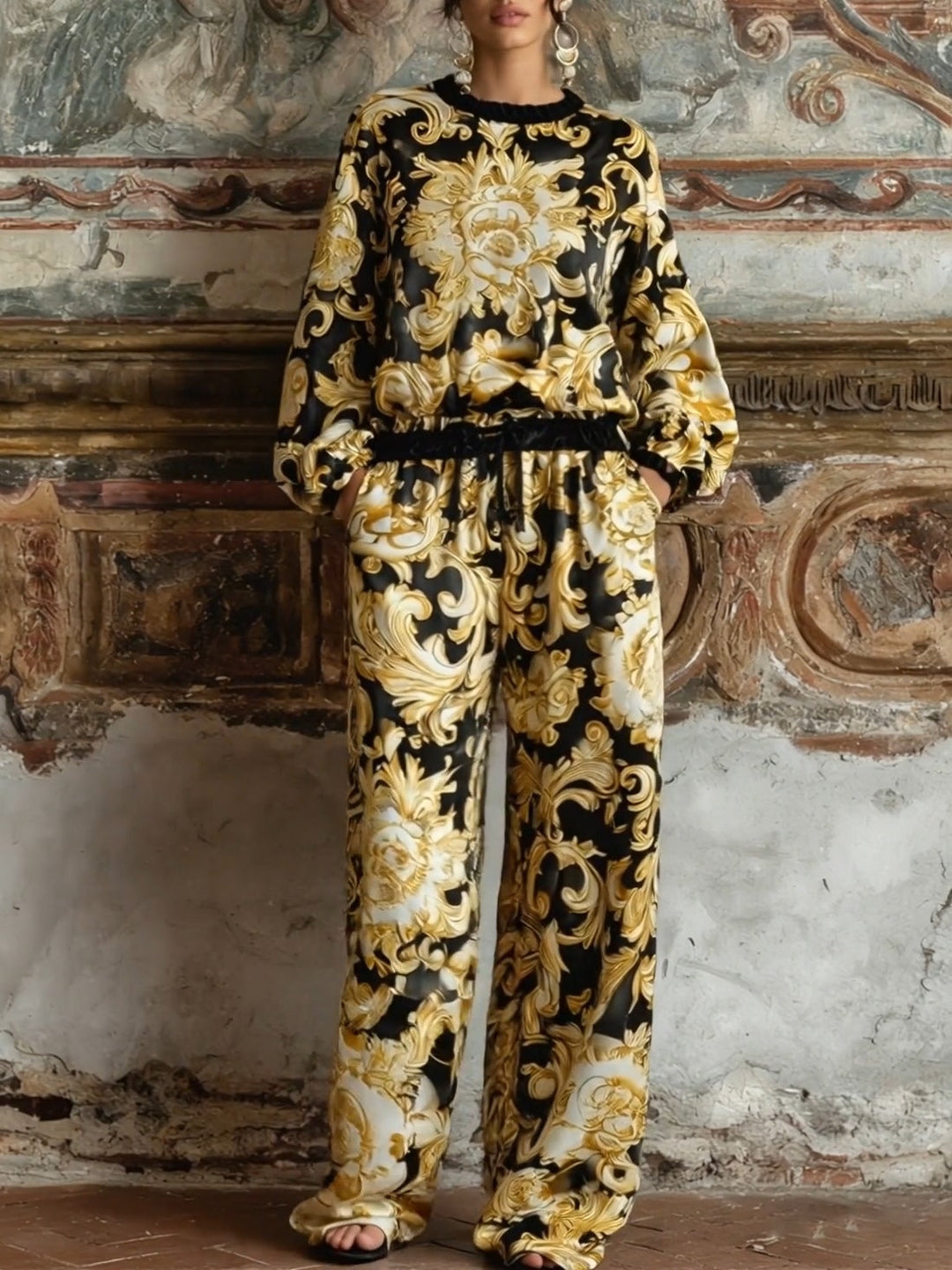 Conjunto Isabella de Roupas Confortáveis com Estampa Floral Barroca
