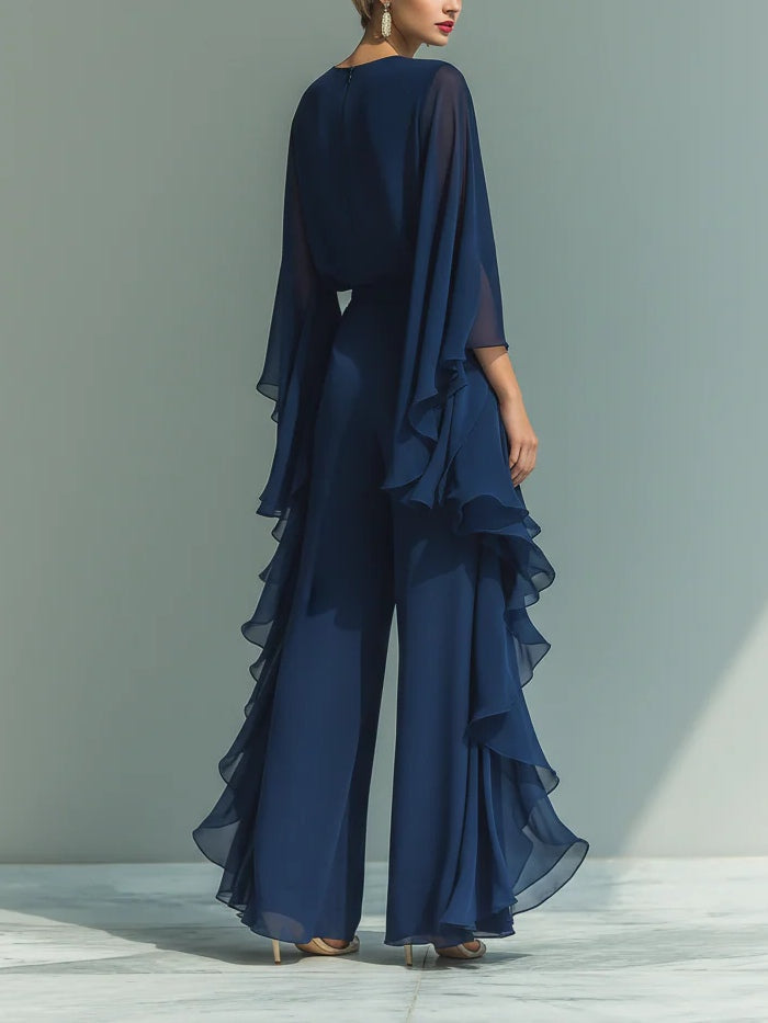 Conjunto de Top de Gasa con Mangas de Campana y Pantalones con Volantes Nina