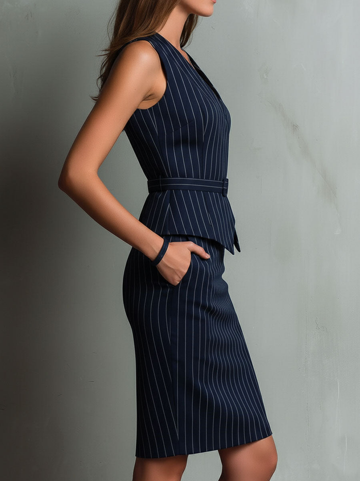 Conjunto Colete Listrado e Saia Lápis Nina