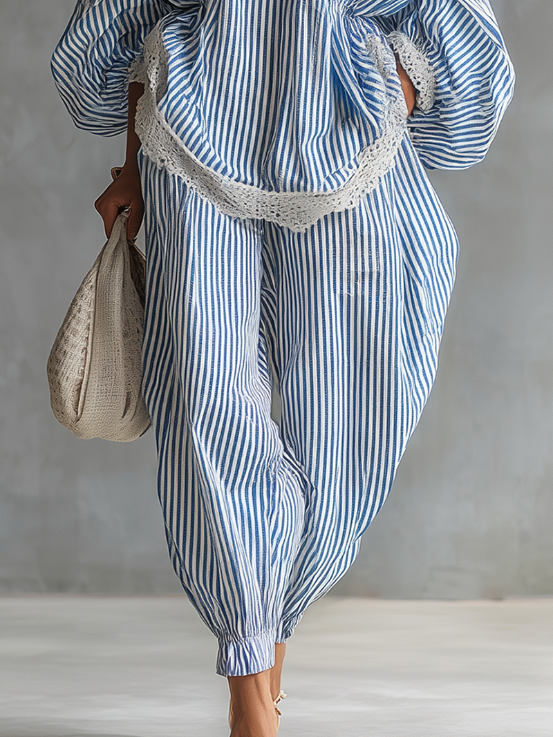 Conjunto Azul Listrado Sofia