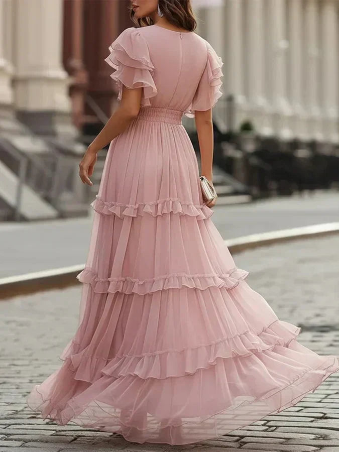 Zoe | Vestido maxi elegante de boda rosa claro