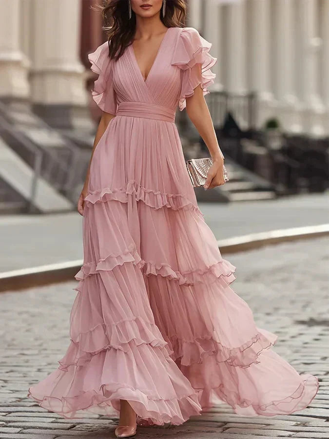 Zoe | Vestido maxi elegante de boda rosa claro