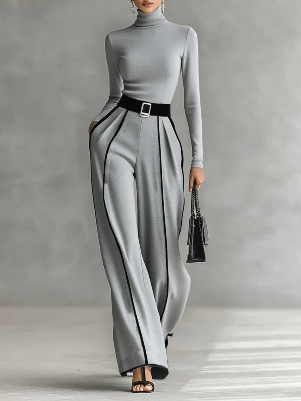 Completo con top a collo alto e pantaloni a gamba larga Sophia