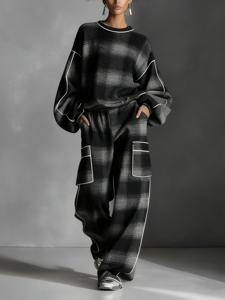 Conjunto de Sudadera y Pantalones a Cuadros Grayden