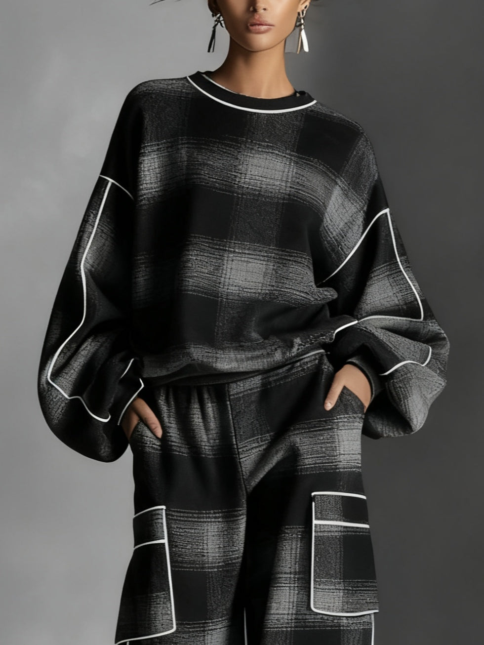 Conjunto de Sudadera y Pantalones a Cuadros Grayden