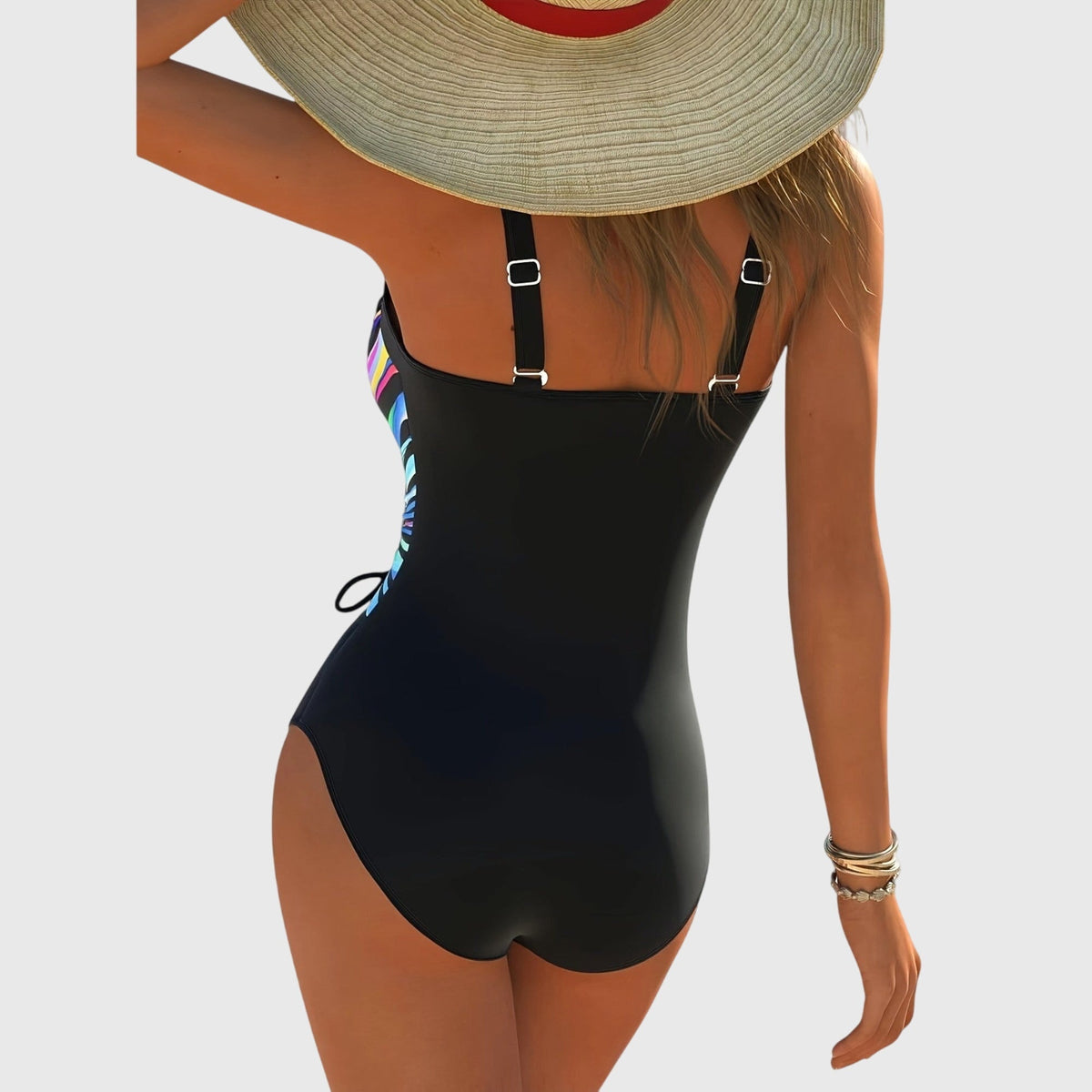 Costume da bagno alla moda, molto elasticizzato, con dettaglio incrociato sul davanti