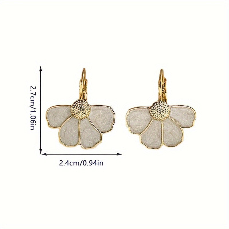 Elegant Four Petals Flower Enamel Drop Earrings
