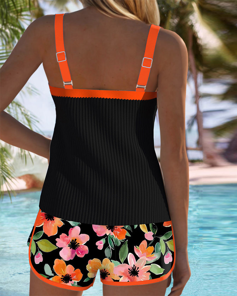 Federica - Completo tankini a costine con shorts
