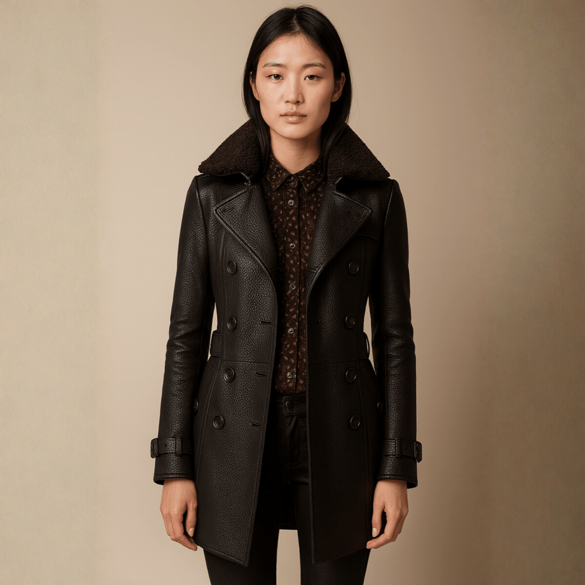 Allesia | Elegant Leather Coat