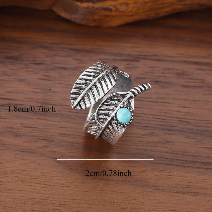 Boho Feather Turquoise Sterling Silver Ring