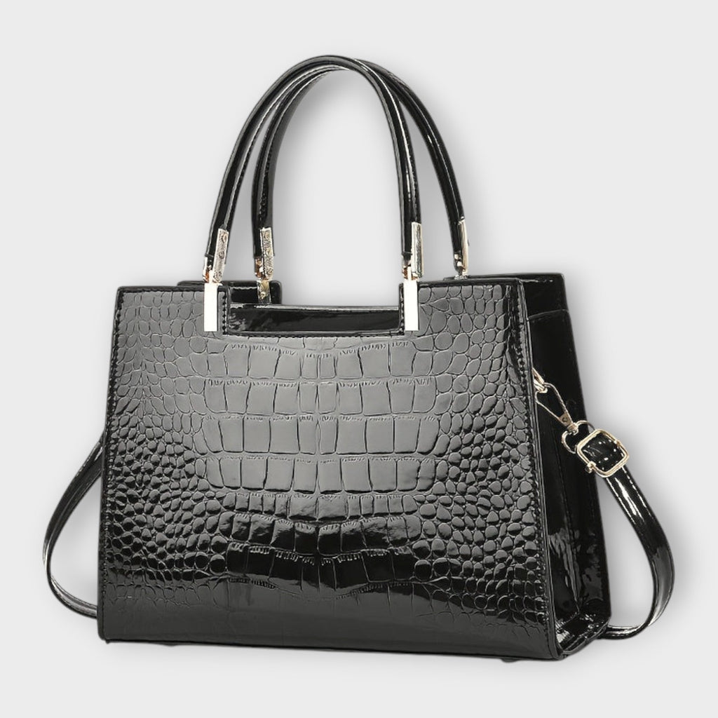 Olivia - Borsa a mano lucida con motivo coccodrillo