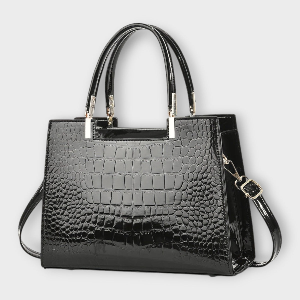Olivia - Borsa a mano lucida con motivo coccodrillo