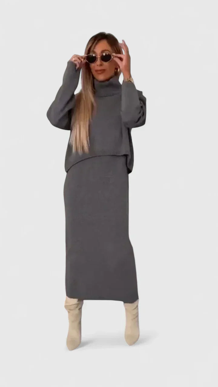 Chrystahl | Conjunto elegante de vestido e suéter de gola alta