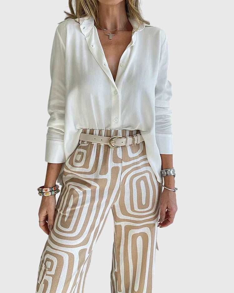 Emilia | Pantaloni alla moda + camicetta e cintura in omaggio