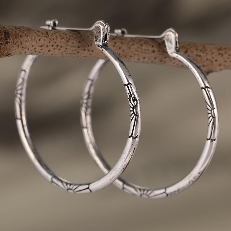 Vintage Artisan Floral Hoop Earrings
