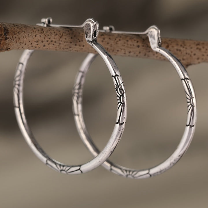 Vintage Artisan Floral Hoop Earrings