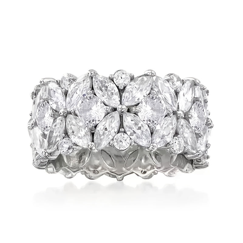 Stylish Wide Zirconia Floral Cluster Diamond Ring