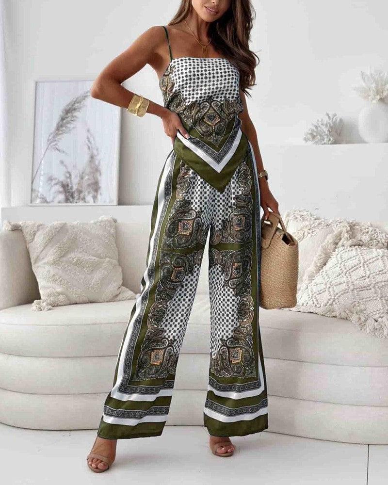 Conjunto Lila com colete estampado de amarrar e calça
