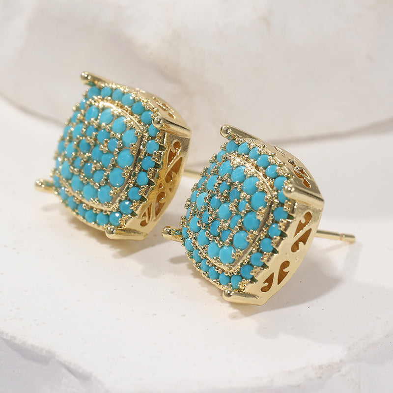 Synthetic Turquoise Square Stud Earrings