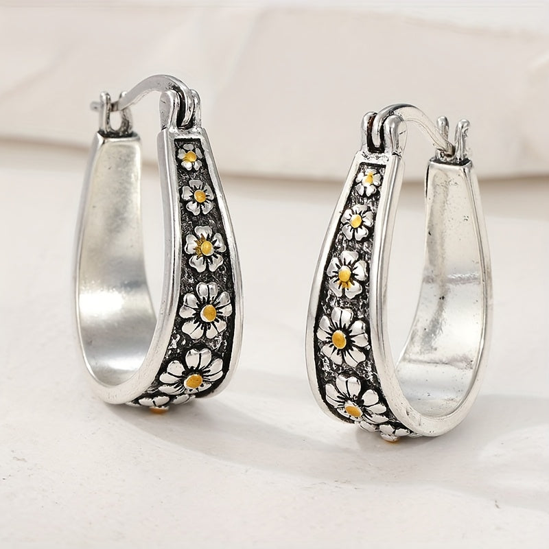 Vintage Hand-Cut Daisy Hoop Earrings