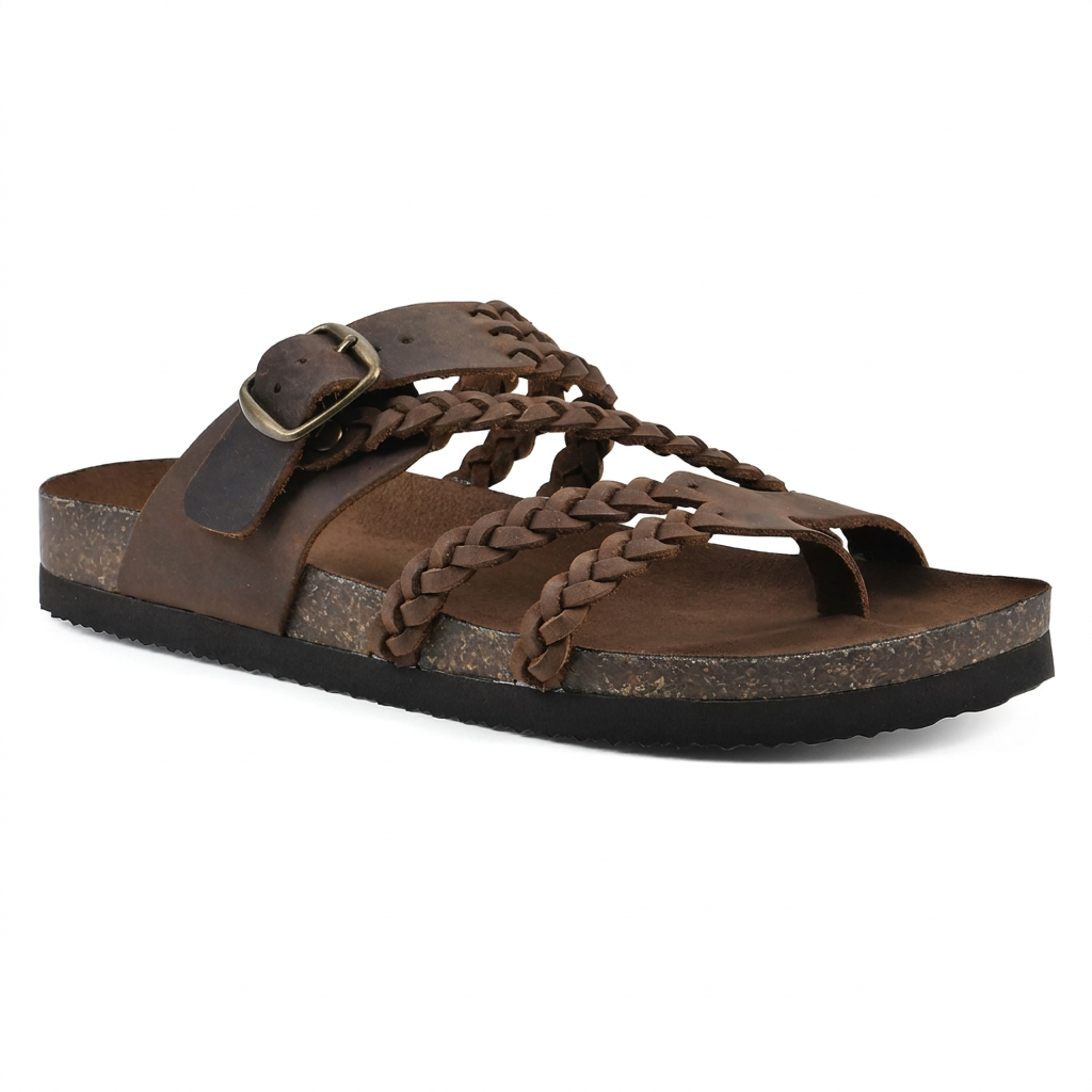 Brown sandal with footbed branding removed