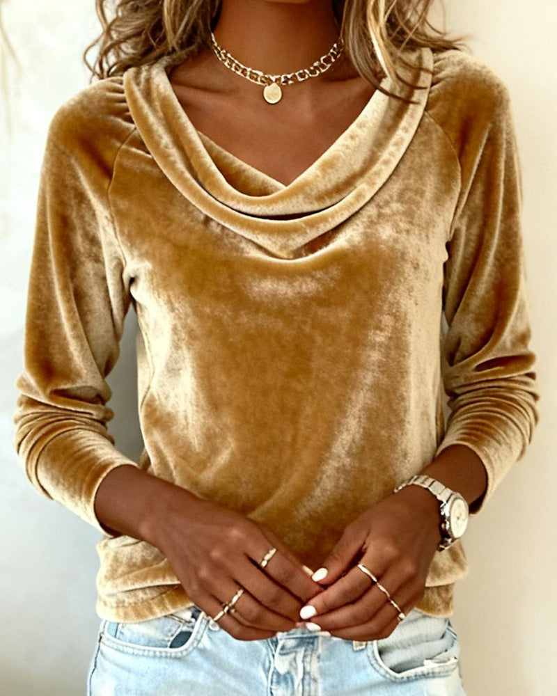Margaret - Blusa lujosa de terciopelo con cuello drapeado