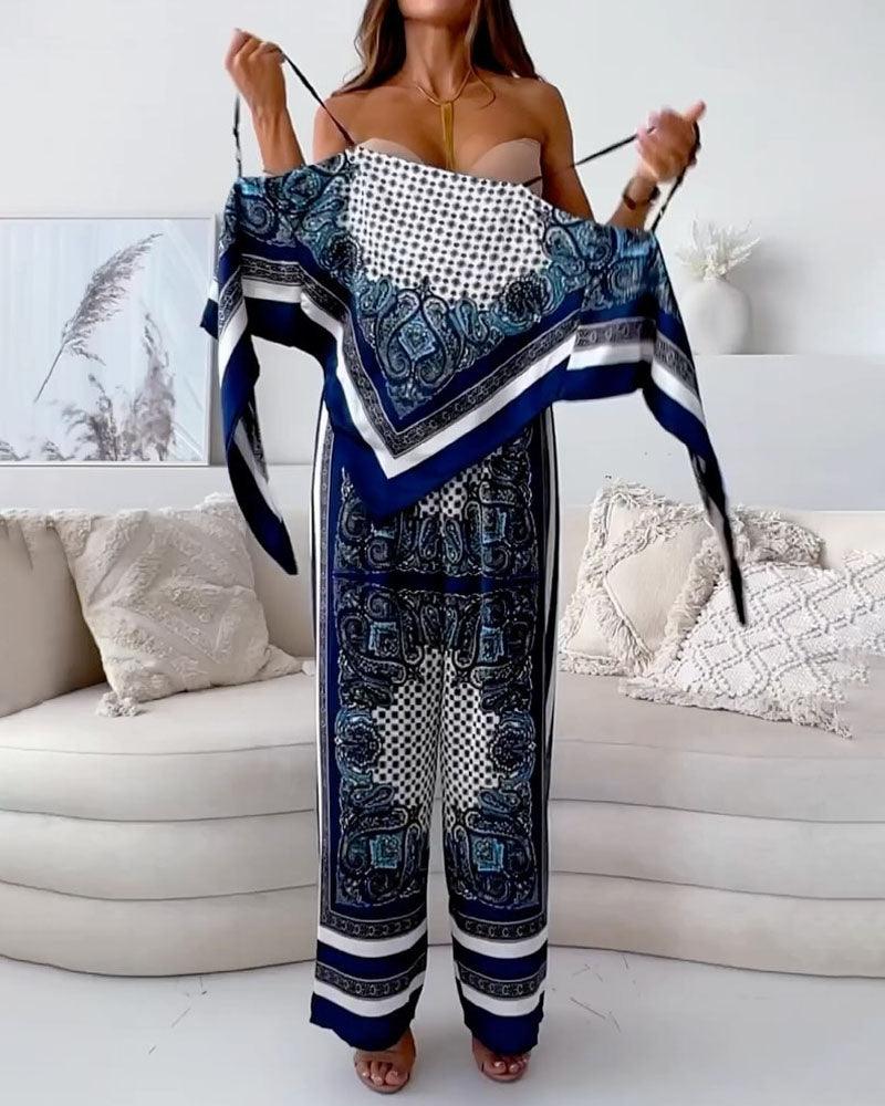 Conjunto Lila com colete estampado de amarrar e calça
