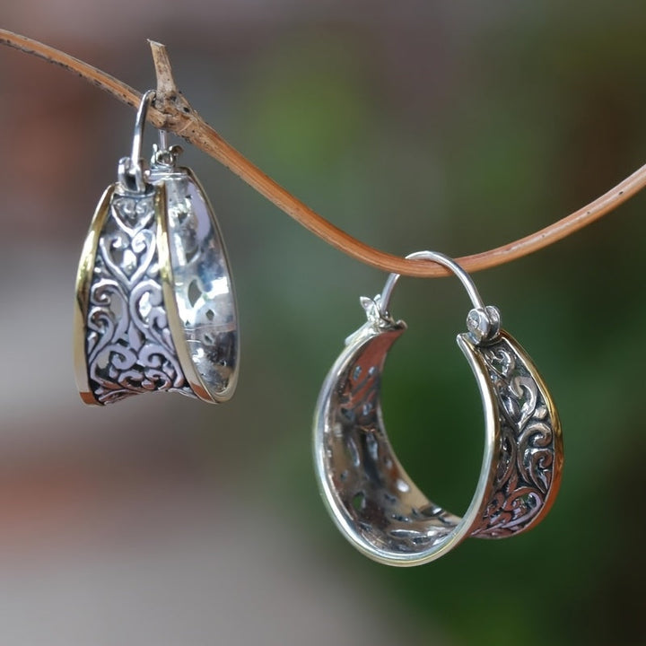 Vintage Two-Tone Hand Carved Bohemian Hoop Earrings