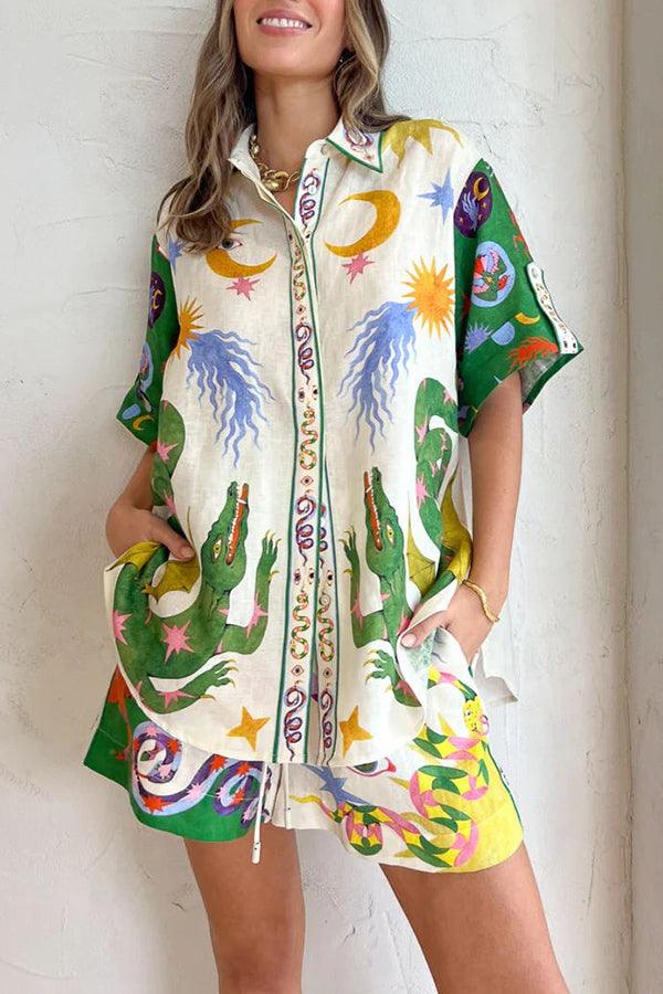 Conjunto Heavenly de Blusa con Estampado y Shorts con Bolsillos