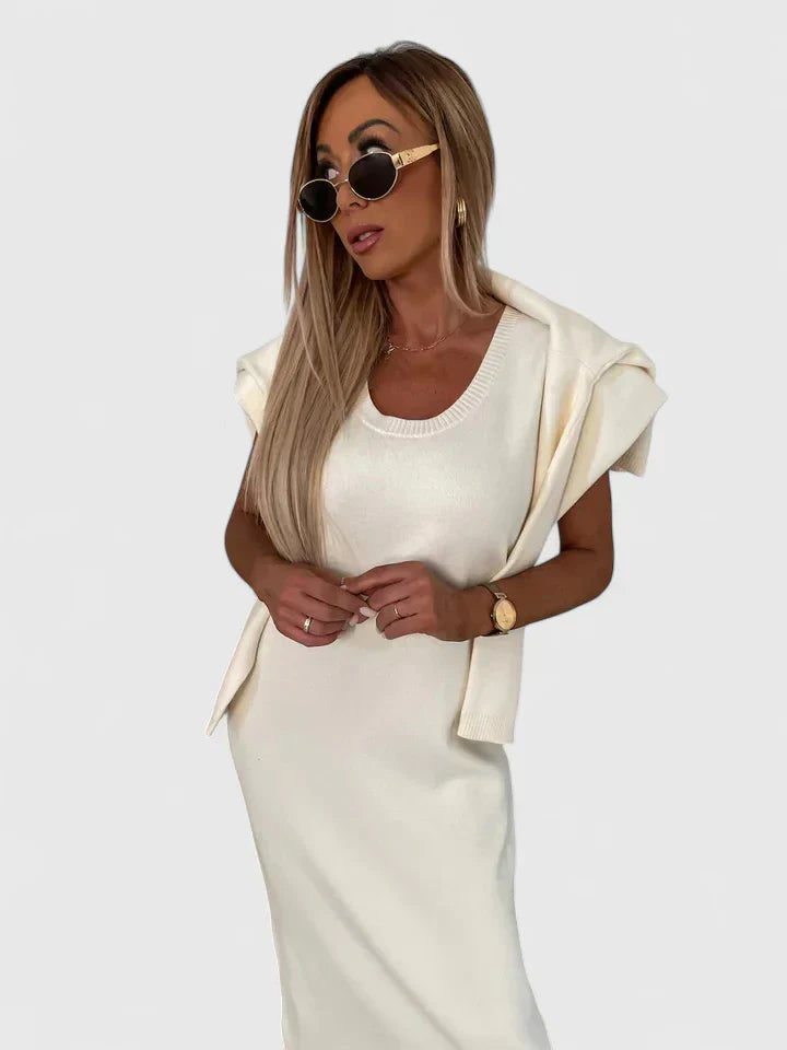 Chrystahl | Conjunto elegante de vestido e suéter de gola alta