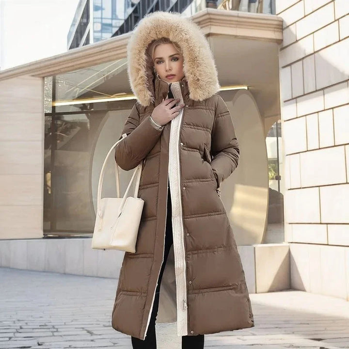 Designer winter parka with fur hood